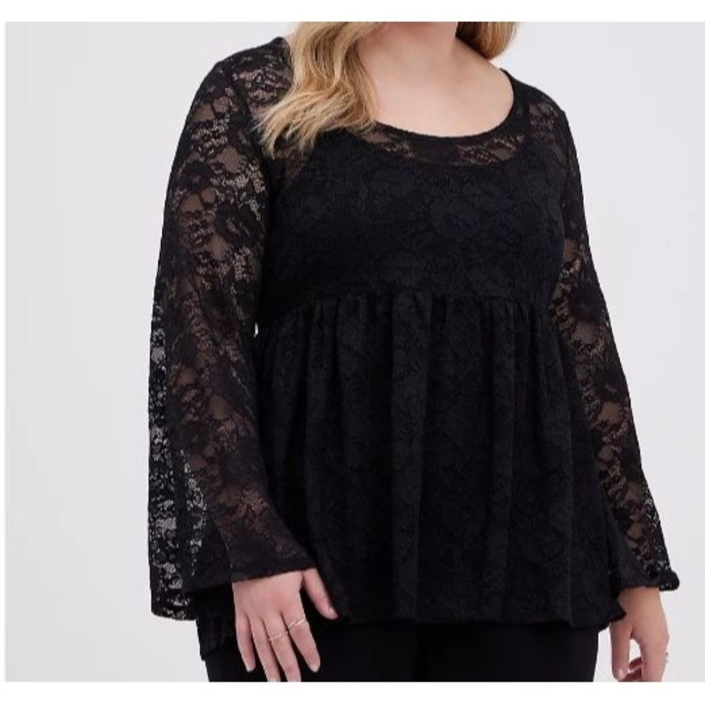 Torrid Babydoll Top Blouse Stretch Black Lace Size 0 Large NWT A1